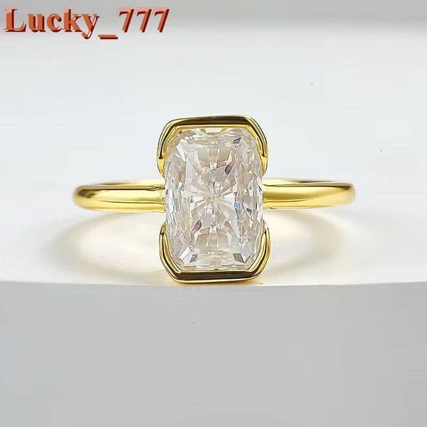 Customization Bezel Ring GRA Moissanite 14K Yellow Solid Gold Fashion Design Jewelry Wedding Ring Women Fine Rings