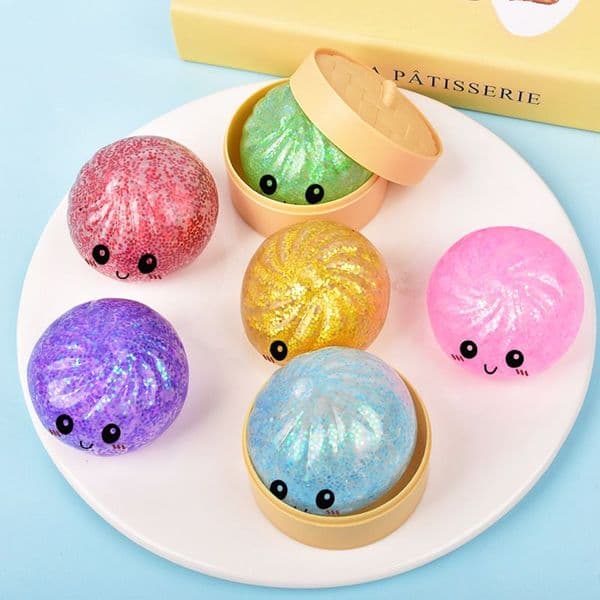 Colorful Dumpling Squishy Toys with Steamer Simulation Bun Squishy Anxiety Stress Relief Sensory Toys for Kids and Adults Air Shipping Links