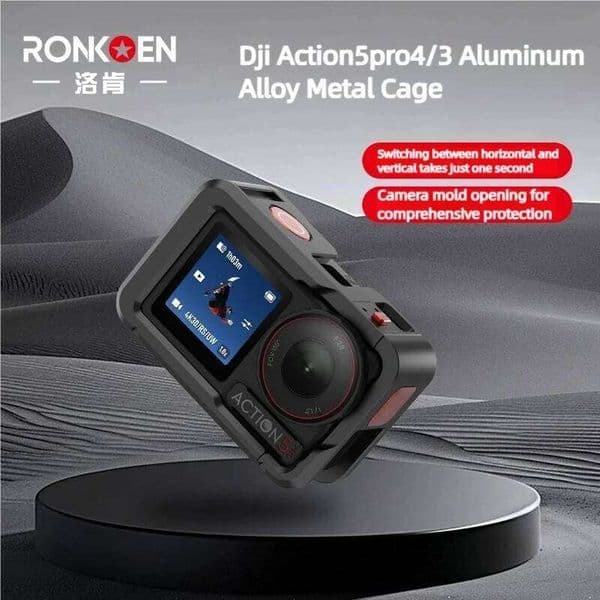 Ronkoen Full Protective Metal Cage for DJI OSMO Action 5/4/3 with Quick Release Cold Shoe & Foldable Mount