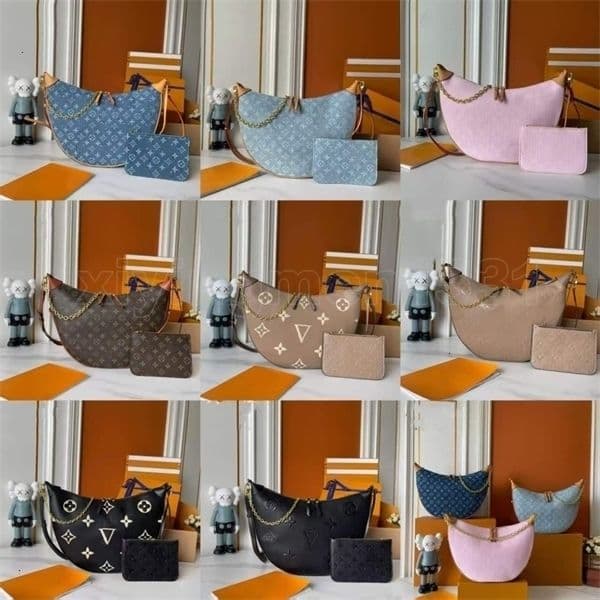 Designer Embossed Print Crescent Hobo Two~Piece Shoulder Bag Gold Chain Adjustable Strap Multi~color Underarm Crossbody Purse New Fashion Casual Commuter Handbag