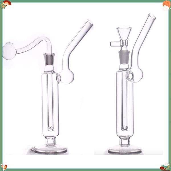 USA Tariff Free -Wholesale Mini Glass Water Bong Portable Oil Burner Bubbler Hookah With 10mm male Curved Smoking oil banger Bowl Attachment with Stand Base