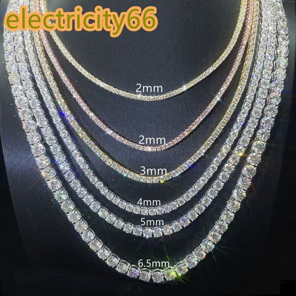 20MM-65MM Moissanite Tennis Chain Necklace 925 Silver with 18K Gold Plating Iced Out Hip Hop Jewelry in Stock Tennis Chain