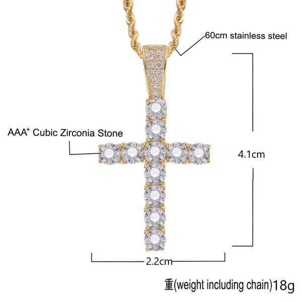Men Women Hip Hop Cross Pendant Necklace Gold Plated Stainless Steel 4MM Cubic Zirconia Chain for Boys