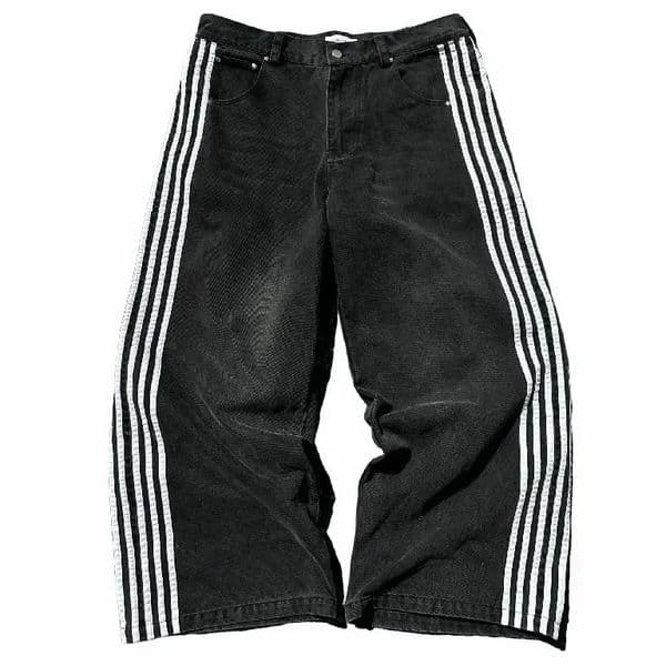 Luxury Brand Designer Retro-style Casual Jeans With Distinctive Stripe Design, Straight And Wide-leg Pants, Relaxed And Casual Pants