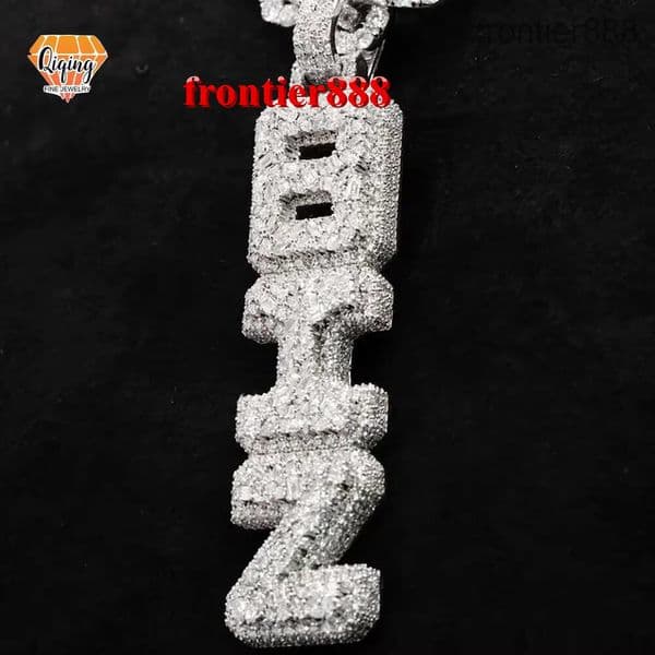 Custom VVS Moissanite Diamond Name Pendant Vertical Letter Fancy Cut Iced Out Pendant for Birthday Gift Hip Hop Jewelry