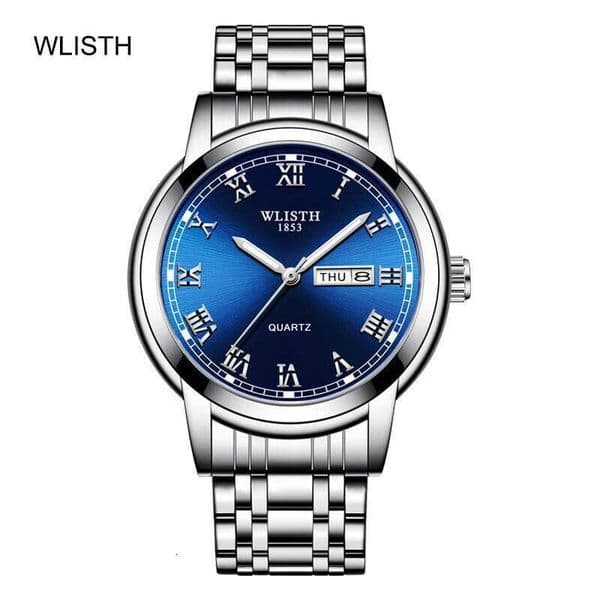 WLISTH fashionable and elegant men's watch Calendar Day display waterproof steel band quartz wristwatch