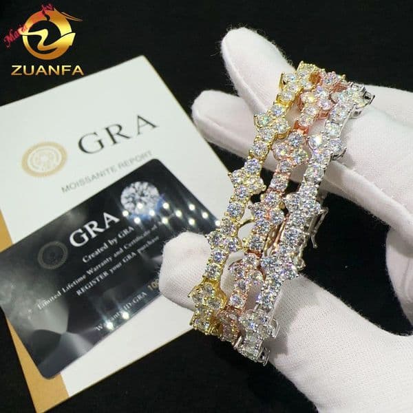 Hot Selling Sterling Silver 925 Lab Diamond Jewelry Iced Out Vvs Moissanite Hip Hop Jewelry Tennis Chain Bracelet