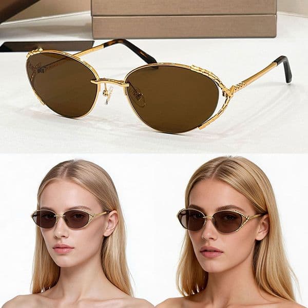 Lady Fashion Sunglasses Designer New Oval Frame Metal Legs Brown Lens Casual Street Style Fashion Spicy Girl Y2K Sunglasses BV40095U with Box