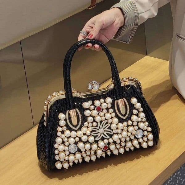 Fashion Leather Women's Handbag Luxury Brand Pearl Diamond Shoudler Messenger Evening Bag Portable Rhinestone Bags 2025 New