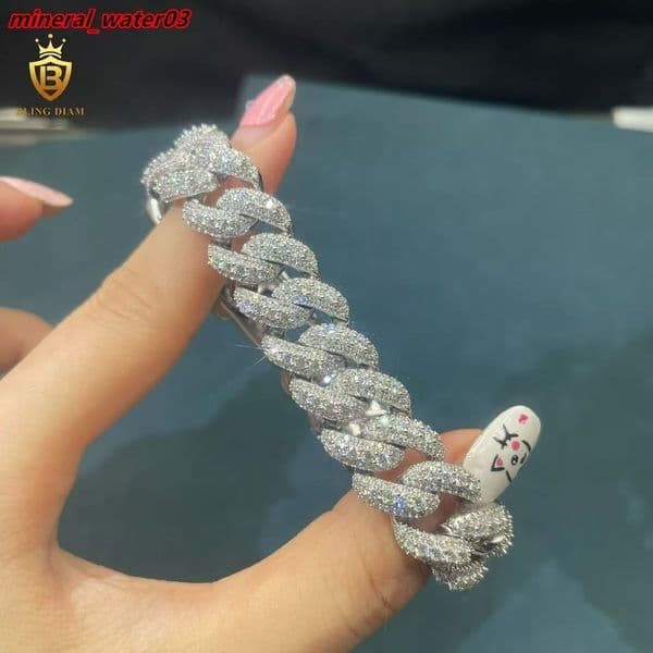 925 Sterling Silver 15mm Cuban Link Bracelet Iced Out VVS Moissanite Chain Hip Hop Jewelry for Men Pass Diamond Tester GRA