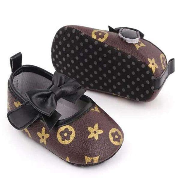 Baby Girls Princess Mary Jane Shoes, Butterfly Knot Monogram Print Soft Sole First Walkers, Anti-slip Toddler Flats Moccasins for 0-18M