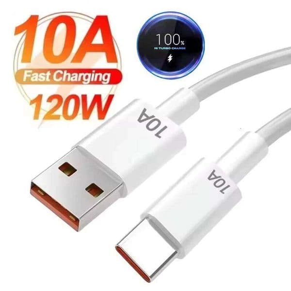 120W 10A Fast Charger For Xiaomi Redmi POCO Samsung Huawei OPPO iPhone USB To Type C Quick Charging Data Cable Accessories