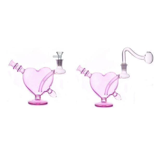 Wholesale 10mm Female Mini Lovely Pink Heart Water Bongs Pipes bubbler Small Hookahs Thick Glass Water oil burner Bong hookahs With Smoking Banger bowl