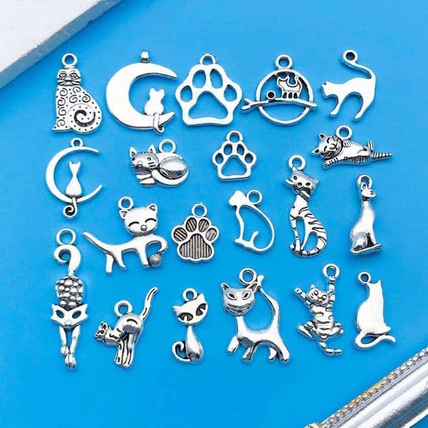 Mix 20pcs/Ancient Silver Cat Series Jewelry Making Fashion DIY Craftsmanship Back to School Halloween Thanksgiving Acces