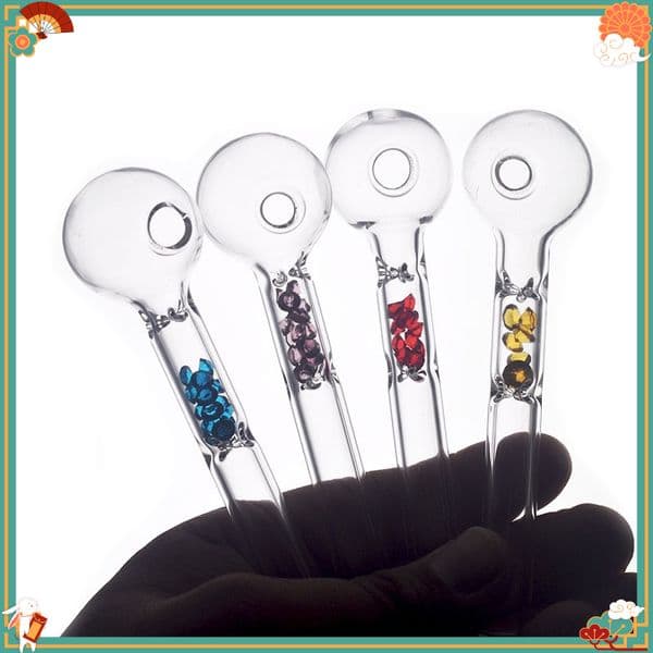 12cm Colorful Glass Oil Burner Pipe Mini Diamond Smoking Hand Pipes Smoke Straight Tube Water Hand Nail Tip Pipes with 30mm ball
