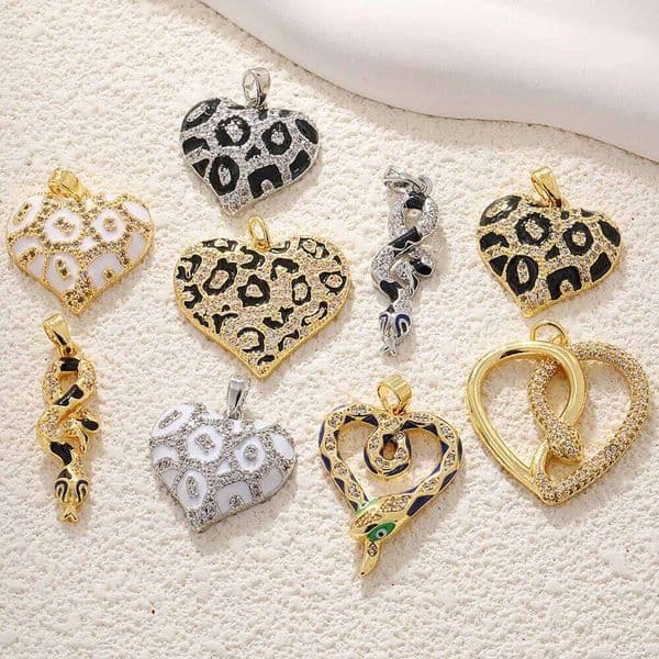 Leopard print Enamel heart Pendant For Women Handmade Jewelry Accessories Supplies Heart Diy Earrings Necklace Bracelet