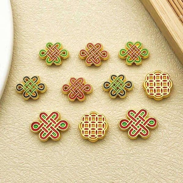 5/10pcs alloy enamel antique matte gold Chinese knot spacer beads, DIY necklace, bracelet, keychain jewelry making accessories.