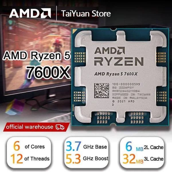 AMD Ryzen 5 7600X CPU R5 7600X 47GHz6-Core12-Thread 5NML332M100-000000593 Socket AM5New but no fan