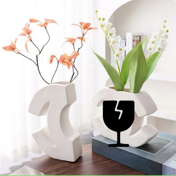Designer Luxury ceramic vase Nordic style coffee shop Dining table classic 2c shape white vase flowerpot living room decoration w250321