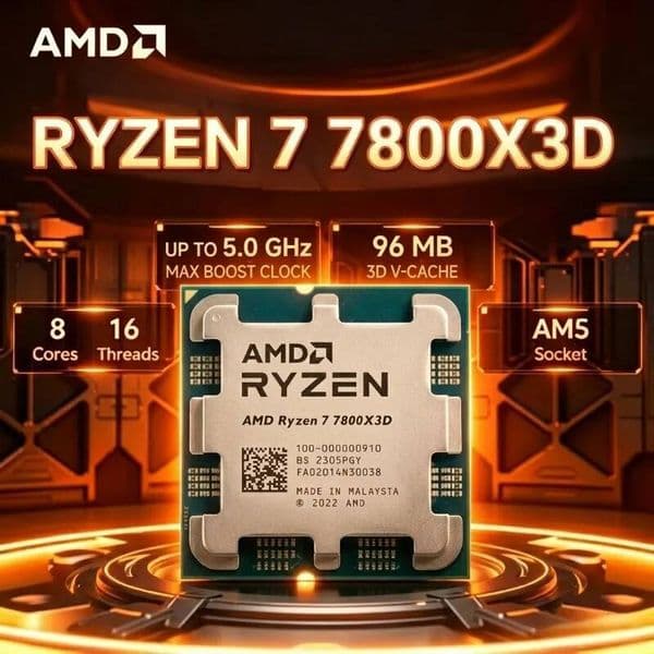 AMD Ryzen 7 7800X3D Desktop CPU Zen4 5nm 8C16T 50GHz 96MB 3D V-Cache AM5 120W Radeon Graphics Gaming Processor