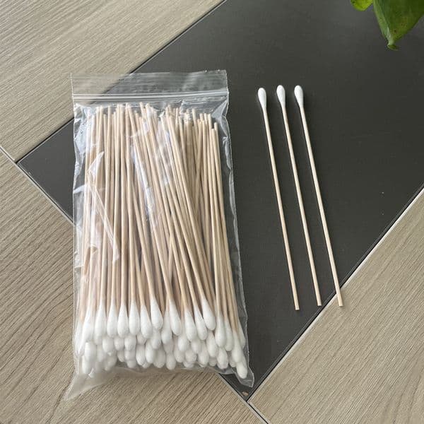 Factory supply, in stock, 15cm single-head wooden stick swabs, 100 pieces per pack 6inch Industrial dust-free purification cotton swabs