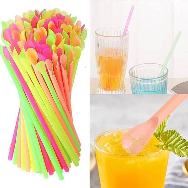 50/100/500Pcs Beverage Spoon Summer Milkshape Smoothie Ice Cream Multicolored Straw Birthday Party Drinkware Accessories ddmynov