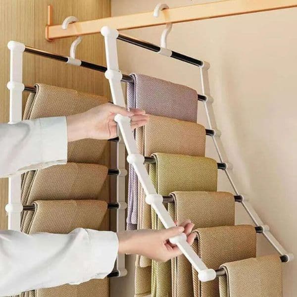 Stainless Steel Trouser Rack Tie Belt Scarf Hanging Holder Foldable Wardrobe Storage Pants Hanger Organizer