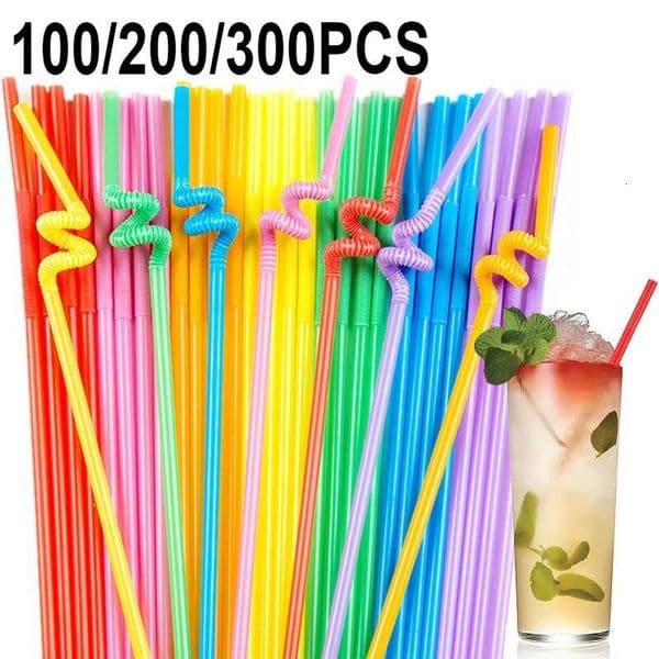 100/200/300PCS Disposable Plastic Straws Flexible Foldable Straw Boba Tea Smoothies Party Kitchen Bar ddmynov