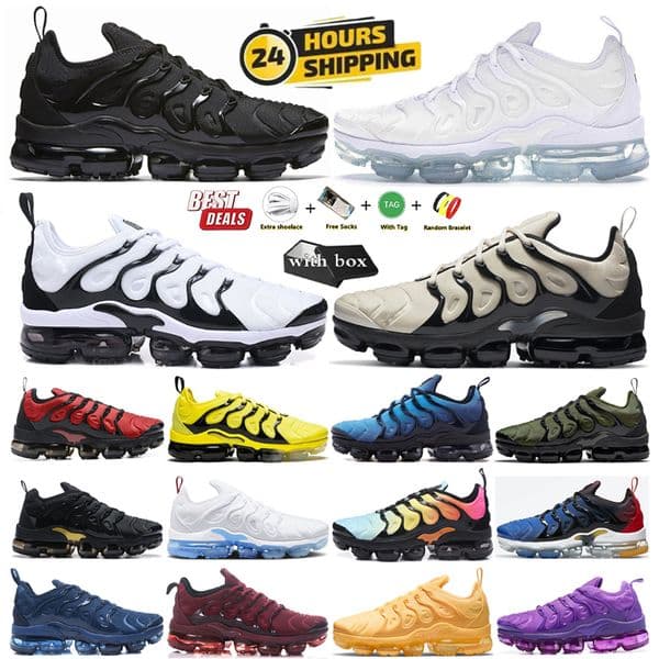 With Box Tn Plus Men women running shoes sports shoes Triple White Black Cherrys Re Knicks University Blue Game Royal Casual shoes training shoes size 36-47