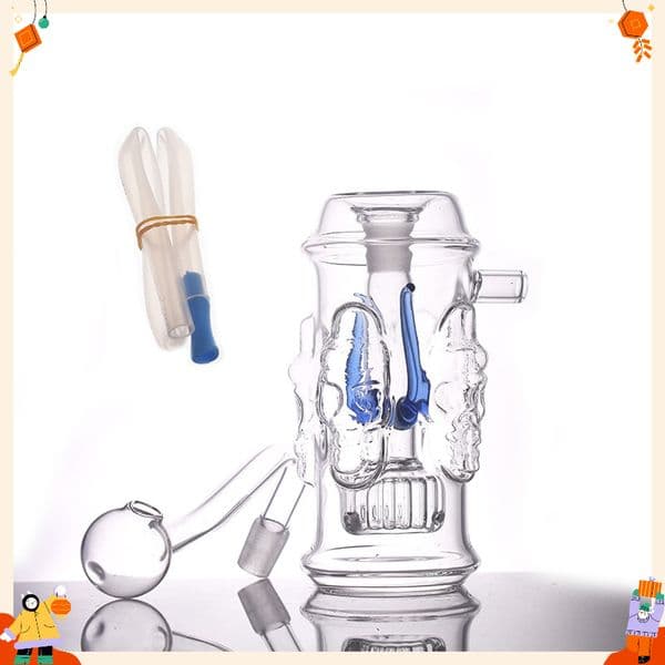 Wholesale Classic Newest four sided skull glass cigarette bong pipe water Oil Burner bongs Water Pipes for smoking with banger bowl and silicone hose Set