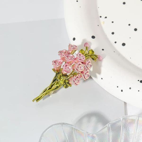 Enamel pink rose brooch, light luxury and high-end feel, corsage pin, clothing jewelry, women's apparel accessory, lapel pin