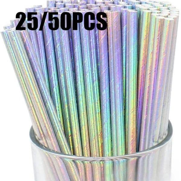 25/50PCS Disposable Paper Laser Rainbow Straws Beer Beverages Juice Birthday Wedding Party Christmas Daily Necessities ddmynov