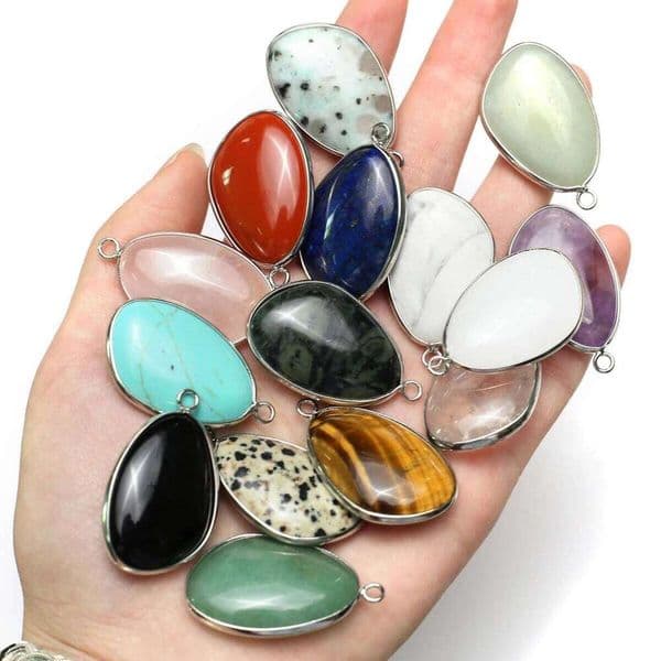 2pcs/Set Silver Edge Pendant Irregular Shape Natural Stone Crystal Charms for Jewelry Making DIY Necklace Earring Accessories