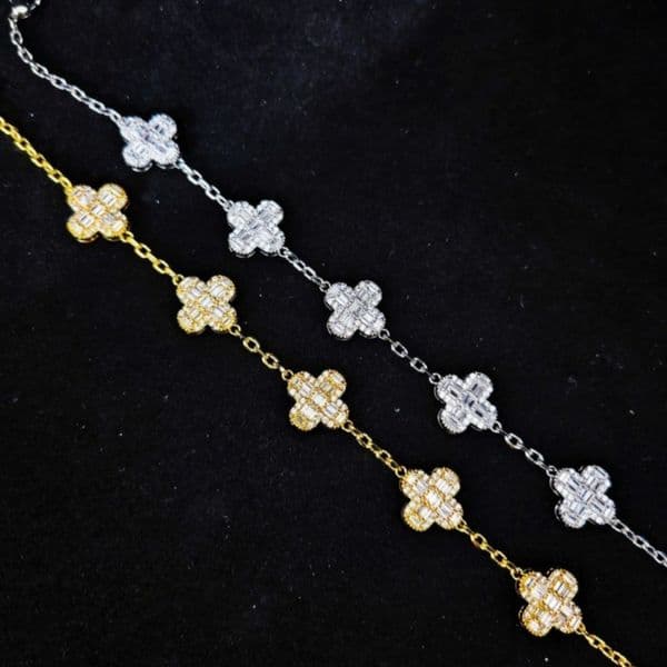 18K Gold Plated Four-leaf Clover Bracelet, Cubic Zirconia Five-flower Bracelet for Women