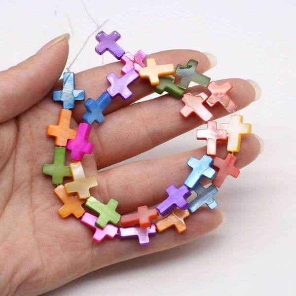 12x15mm Colorful Natural Freshwater Shell Cross Shape Loose Beads for Jewelry Making DIY Necklace Bracelet Accessories