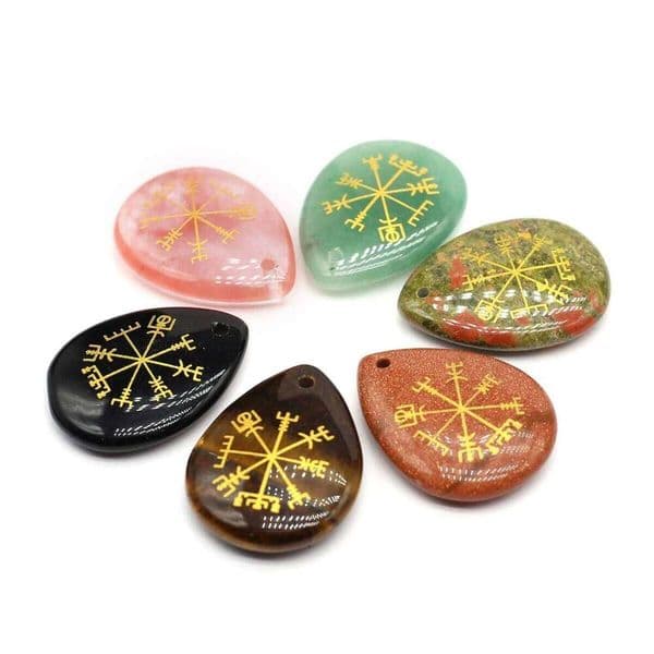 Natural Stone Symbol Printed Reiki Crystal Pendant Teardrop Shape Charms for Jewelry Making DIY Necklace Earrings Accessories