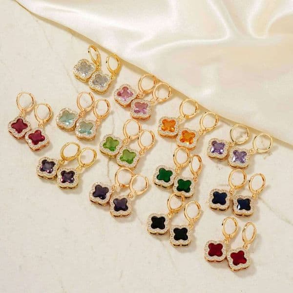 1pair Shiny Zirconia High Quality Four Leaf Flower Luxury Earrings Classic for Daily Party Jewelry Gift