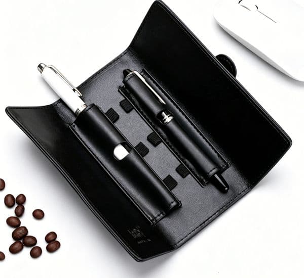 Slim Black Leather Pencil Case Single Pen Design Fashion Office Stationery Storage Bag Workmanship Portable Pen Bag Daily Business Study Pen Organizer Pouch