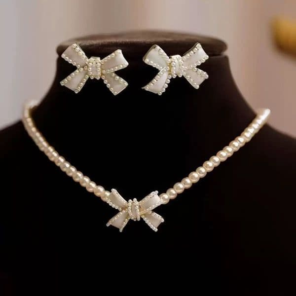 High Quality Hot Selling Fashion Simple Pearl Necklace Super Fairy Socialite Style Earring for Women Evening Party Wedding Dress Jewelry Set