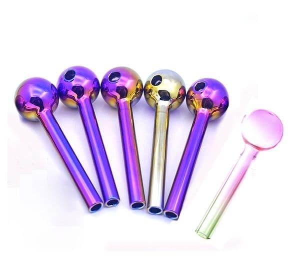 Wholesale Colorful Rainbow Glass Oil Burner Pipe Mini Spoon Hand Tube 10cm Lenght Ball Dia 30mm Colored Transparent Accessories For smoking