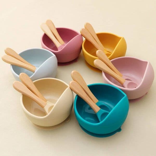 Mamaplan 3PCS Silicone Set Toddler Suction Bowl Feeding Training Spoon Fork Dishes Plate Baby Accessories ddmythur