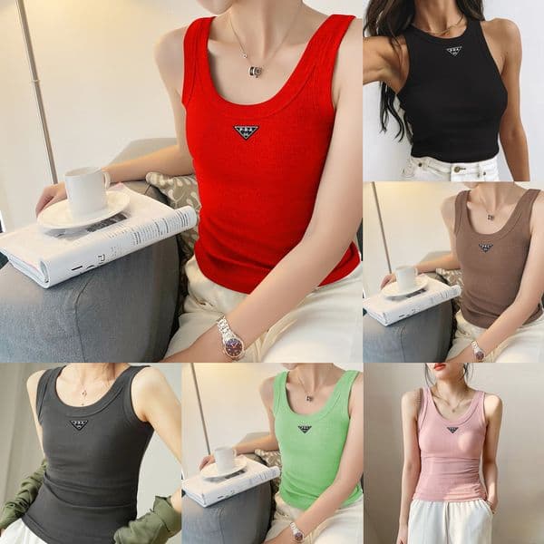 GG P R A Deigner Women Top Tee Crop Thirt Top High Quality Sexy Tank Top Summer Fahion Sexy Crop Top Thirt Sleevele Knit Sleevele Backle Top AA+