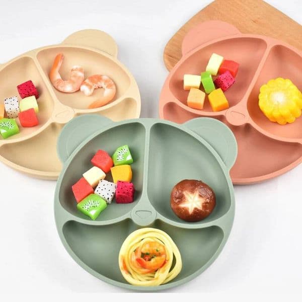 Baby Safe Sucker Silicone Dining Plate Solid Cute Cartoon Children Dishes Suction Toddle Training Tableware Kids Feeding Bowls ddmythur