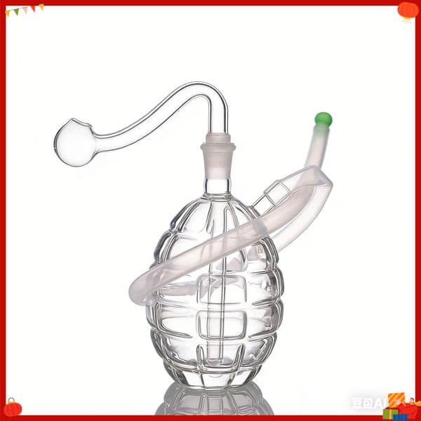 10mm Female Clear Grenade Shape Glass Oil burner Bong Perc Heady Water Pipe Smoking Bubbler Shisha Hookah with smoking banger bowl and silicone Hose Straw