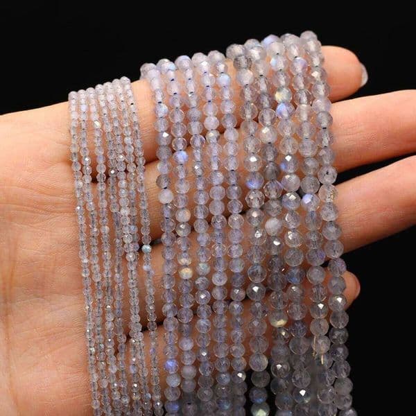 2/3/4mm Natural Stone Round Faceted Flash Labradorite Spacer Beads for Jewelry Making DIY Necklace Bracelet Accessories