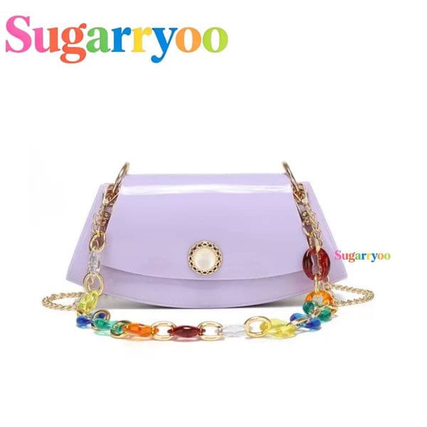 Sugarryoo design chain shoulder bags for ladies large capactiy crossbody Bags Teenagers Summer jelly Bags summer fashionable Purse Sweet PVC handbags SY004