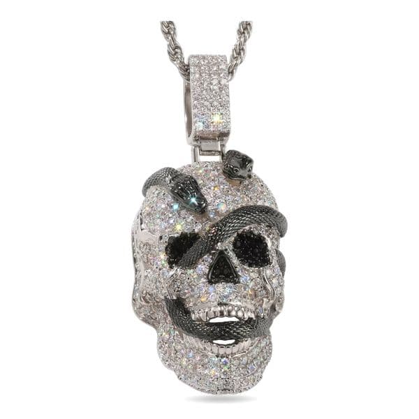New Design Hip Hop Jewelry Iced Out Zircon Brass Children's 18K Gold Plated Snake Coiled Around a Skull Pendant for Men