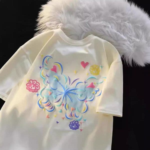 Trendy brand dopamine butterfly short-sleeved t-shirt women's summer 2026 new couple sweet and cool niche design t-shirt top