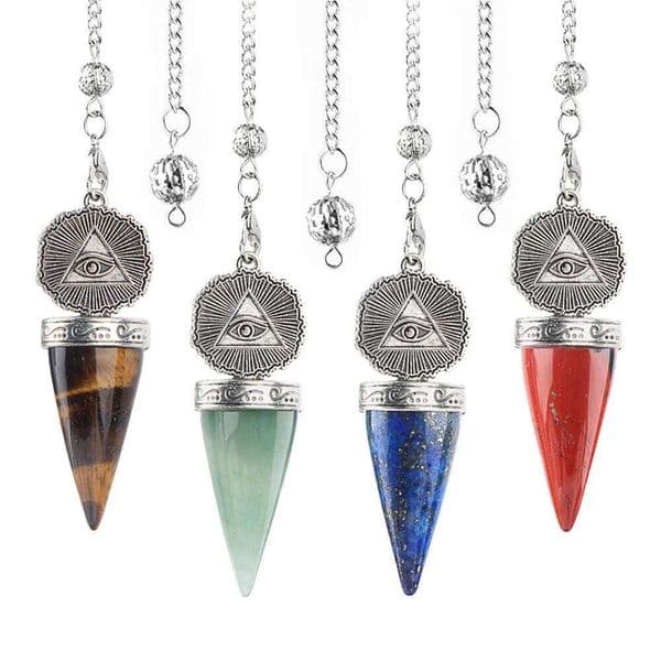 20x55mm Natural Semi-Precious Stone Pendant Retro All-Seeing Eye Yoga Adjustable Frequency Amethyst Pendulum Accessory