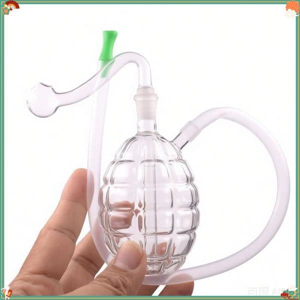 Clear Grenade Shape Glass Oil burner Bong Perc Heady Water Pipe Smoking Bubbler Shisha Hookah with 10mm male smoking banger bowl and silicone Hose Straw